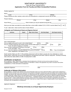 WINTHROP UNIVERSITY Application Form for Faculty and Other Unclassified Positions