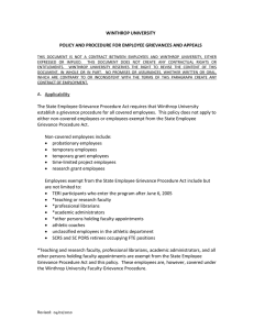 WINTHROP UNIVERSITY  POLICY AND PROCEDURE FOR EMPLOYEE GRIEVANCES AND APPEALS