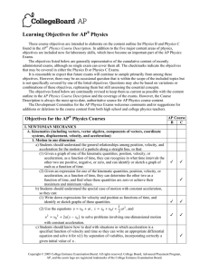 Learning Objectives for AP Physics