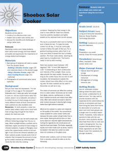 Shoebox Solar Cooker Grade level: Objectives