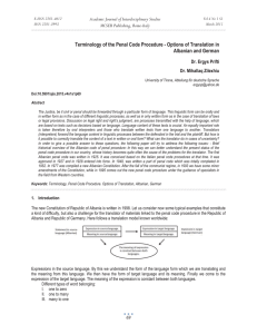 Terminology of the Penal Code Procedure - Options of Translation... Albanian and German Academic Journal of Interdisciplinary Studies MCSER Publishing, Rome-Italy