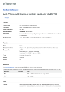 Anti-Vitamin D Binding protein antibody ab153922 Product datasheet 3 Images Overview