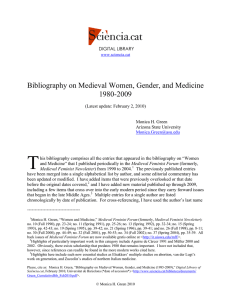 T Bibliography on Medieval Women, Gender, and Medicine 1980-2009