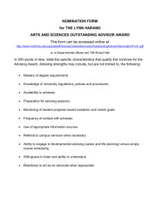 NOMINATION FORM for THE LYNN HARAND ARTS AND SCIENCES OUTSTANDING ADVISOR AWARD