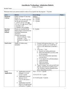 Anesthesia Technology Admission Rubric