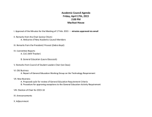 Academic Council Agenda Friday, April 17th, 2015 2:00 PM Macfeat House