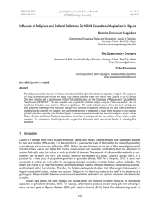 Influence of Religious and Cultural Beliefs on Girl-Child Educational Aspiration... Osamiro Emmanuel Osagiobare Journal of Educational and Social Research MCSER Publishing, Rome-Italy