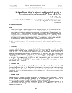 Identifying Educator Related Variables on Grade 6 Learner Achievement in... Mathematics Annual National Assessment (ANA) Results in South Africa