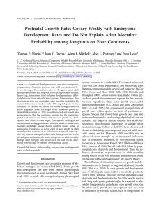 Postnatal Growth Rates Covary Weakly with Embryonic