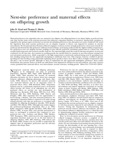 Nest-site preference and maternal effects on offspring growth