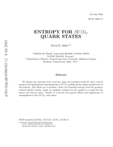 SU (3) ENTROPY FOR QUARK STATES c