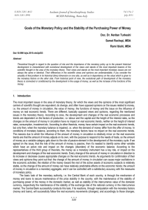 Goals of the Monetary Policy and the Stability of the... Academic Journal of Interdisciplinary Studies MCSER Publishing, Rome-Italy Doc. Dr. Neritan Turkeshi