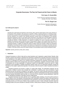 Corporate Governance: The Past, the Present and the Future in... Academic Journal of Interdisciplinary Studies Prof. Assoc. Dr. Sonela Stillo