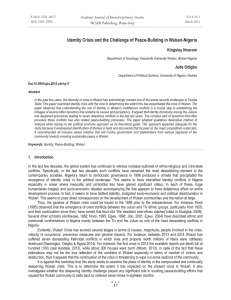 Identity Crisis and the Challenge of Peace-Building in Wukari-Nigeria Kingsley Nnorom