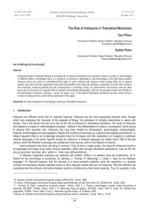 The Role of Antonyms in Theoretical Mechanics MCSER Publishing, Rome-Italy Gani Pllana