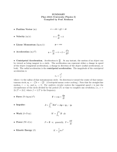 SUMMARY Phys 2513 (University Physics I) Compiled by Prof. Erickson x