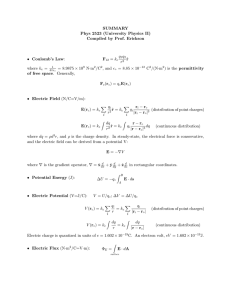 SUMMARY Phys 2523 (University Physics II) Compiled by Prof. Erickson q