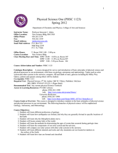 Physical Science One (PHSC 1123) Spring 2012 1