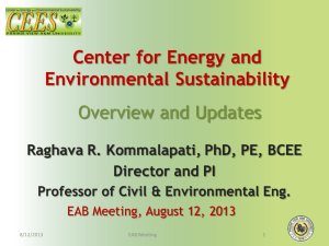 Center for Energy and Environmental Sustainability Overview and Updates