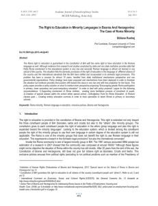 The Right to Education in Minority Languages in Bosnia And... The Case of Roma Minority Academic Journal of Interdisciplinary Studies