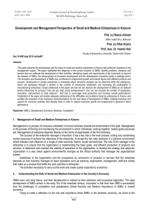 Development and Management Perspective of Small and Medium Enterprises in... Academic Journal of Interdisciplinary Studies MCSER Publishing, Rome-Italy Phd. (c) Remzi Ahmeti