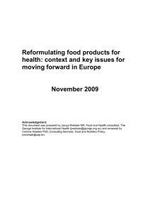 Reformulating food products for health: context and key issues for