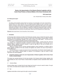 Study on the Approximation of the Albanian Electoral Legislation with... Code of Good Practice on Electoral Matters of the Venice...