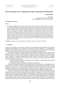 Role of the European Union in Applying the Principles of... Academic Journal of Interdisciplinary Studies MCSER Publishing, Rome-Italy Aulona Haxhiraj