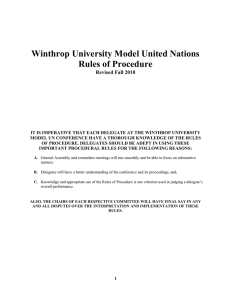 Winthrop University Model United Nations Rules of Procedure Revised Fall 2010