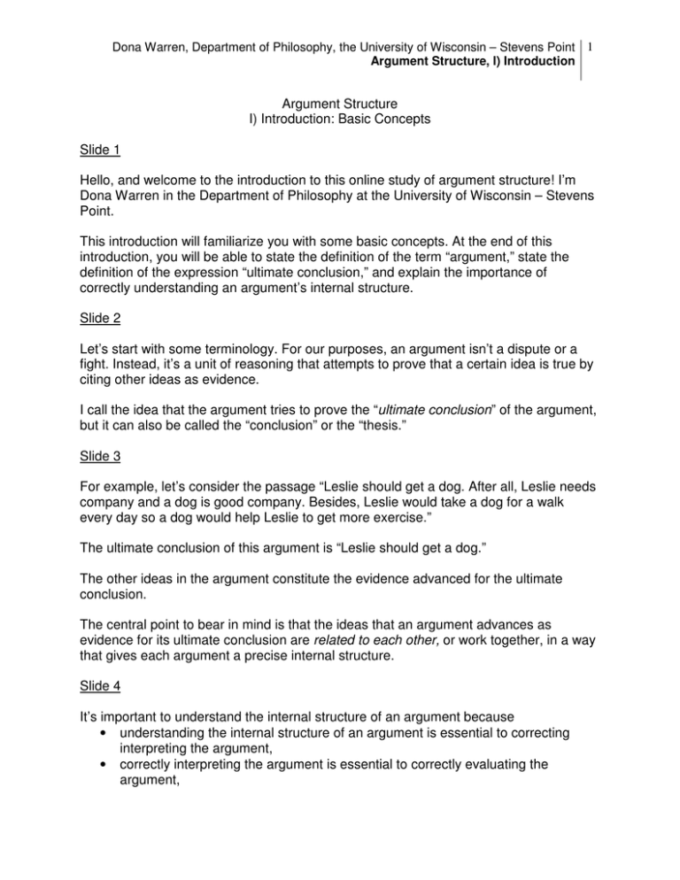 Argument Structure I) Introduction: Basic Concepts Slide 1