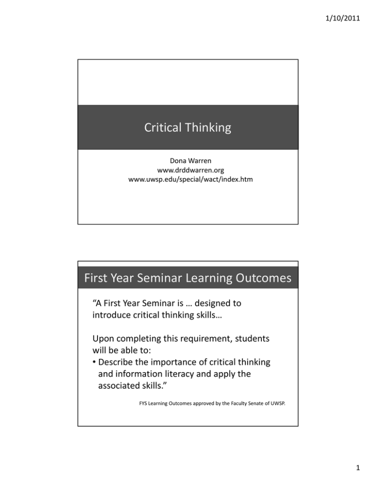 learning outcomes of critical thinking