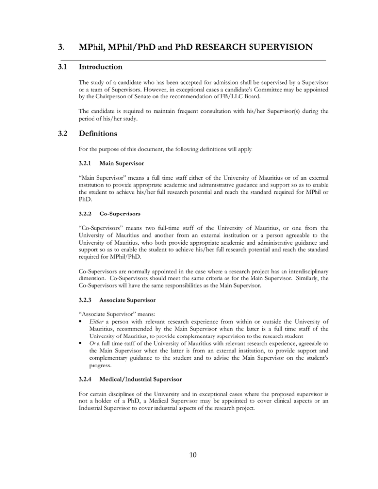 3. MPhil, MPhil/PhD And PhD RESEARCH SUPERVISION 3.1 Introduction