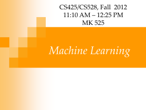 Machine Learning CS425/CS528, Fall  2012 11:10 AM – 12:25 PM MK 525