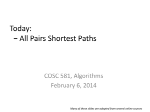 Today: − All Pairs Shortest Paths  COSC 581, Algorithms
