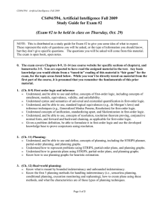 CS494/594, Artificial Intelligence Fall 2009 Study Guide for Exam #2