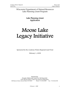 Moose Lake Legacy Initiative Wisconsin Department of Natural Resources Lake Planning Grant Program