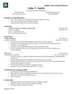 John T. Smith  Sample Chronological Resume Summary of Qualifications