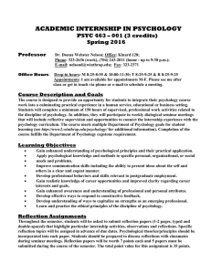 ACADEMIC INTERNSHIP IN PSYCHOLOGY PSYC 463 – 001 (3 credits) Spring 2016