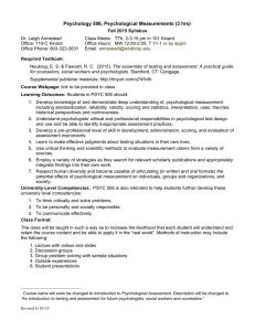 Psychology 506, Psychological Measurements (3 hrs)