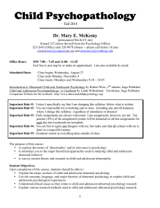 Child Psychopathology Dr. Mary E. McKemy Fall 2014