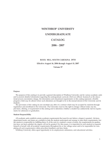 WINTHROP UNIVERSITY UNDERGRADUATE CATALOG 2006 - 2007