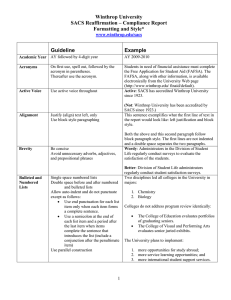 Winthrop University SACS Reaffirmation – Compliance Report Formatting and Style*