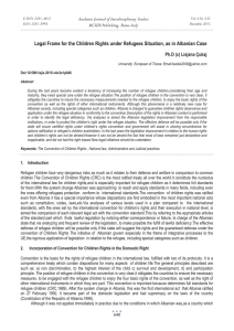 Legal Frame for the Children Rights under Refugees Situation, as... Academic Journal of Interdisciplinary Studies MCSER Publishing, Rome-Italy Ph.D (c) Lisjana Çukaj