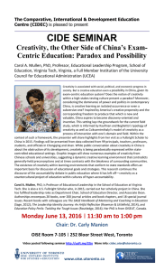CIDE SEMINAR Creativity, the Other Side of China’s Exam-