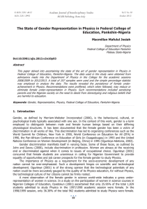 The State of Gender Representation in Physics in Federal College... Education, Pankshin-Nigeria Academic Journal of Interdisciplinary Studies Macmillan Mafulul Josiah