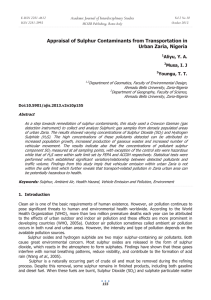 Appraisal of Sulphur Contaminants from Transportation in Urban Zaria, Nigeria