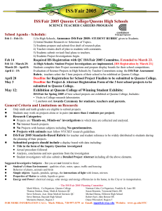 ISS/Fair 2005 ISS/Fair 2005 Queens College/Queens High Schools School Agenda - Schedule: