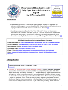 Department of Homeland Security Daily Open Source Infrastructure Report for 22 November 2005