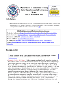Department of Homeland Security Daily Open Source Infrastructure Report for 21 November 2005