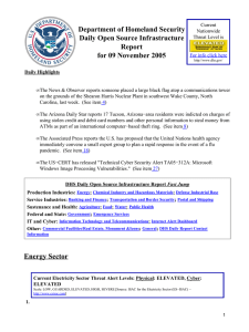 Department of Homeland Security Daily Open Source Infrastructure Report for 09 November 2005